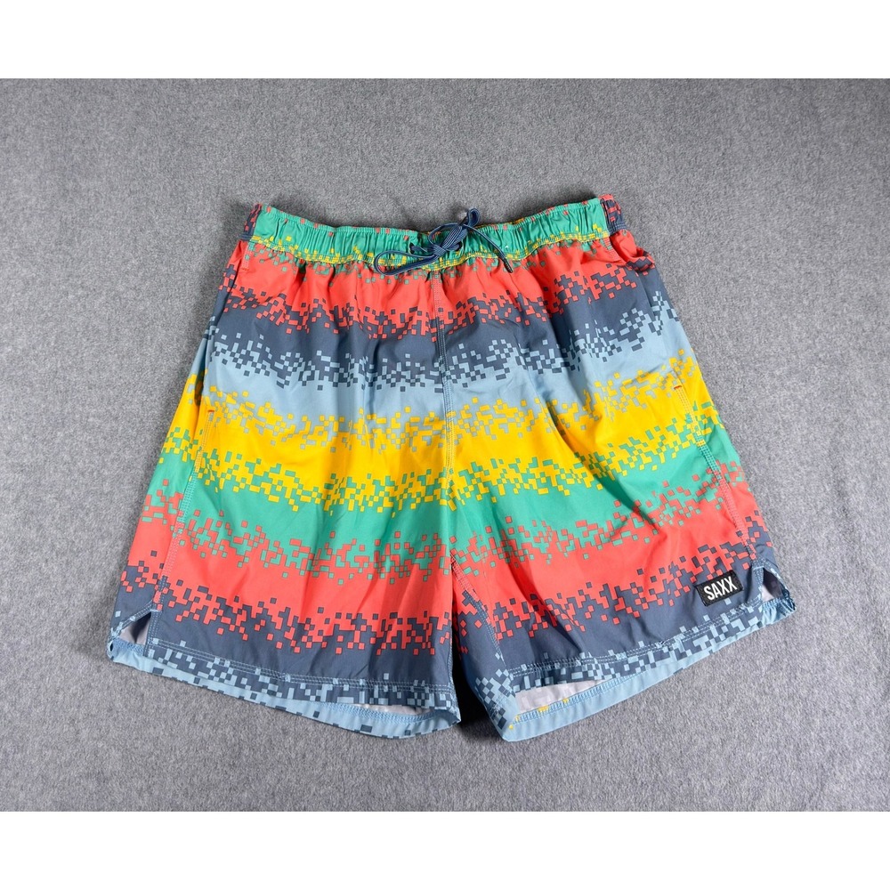 Saxx Oh Buoy‎ 2N1 7" Shorts Mens XL Volley Ballpark Pouch Swim Trunks Colorful